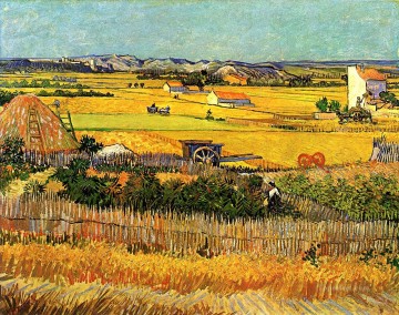  jour arte - Cosecha en La Crau con Montmajour al fondo Paisaje de Vincent van Gogh